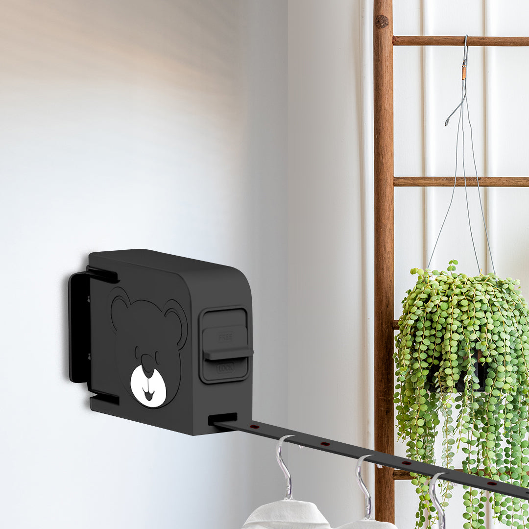 NNEAGS 2X 160mm Wall-Mounted Clothes Line Dry Rack Retractable Space-Saving Foldable Hanger Black