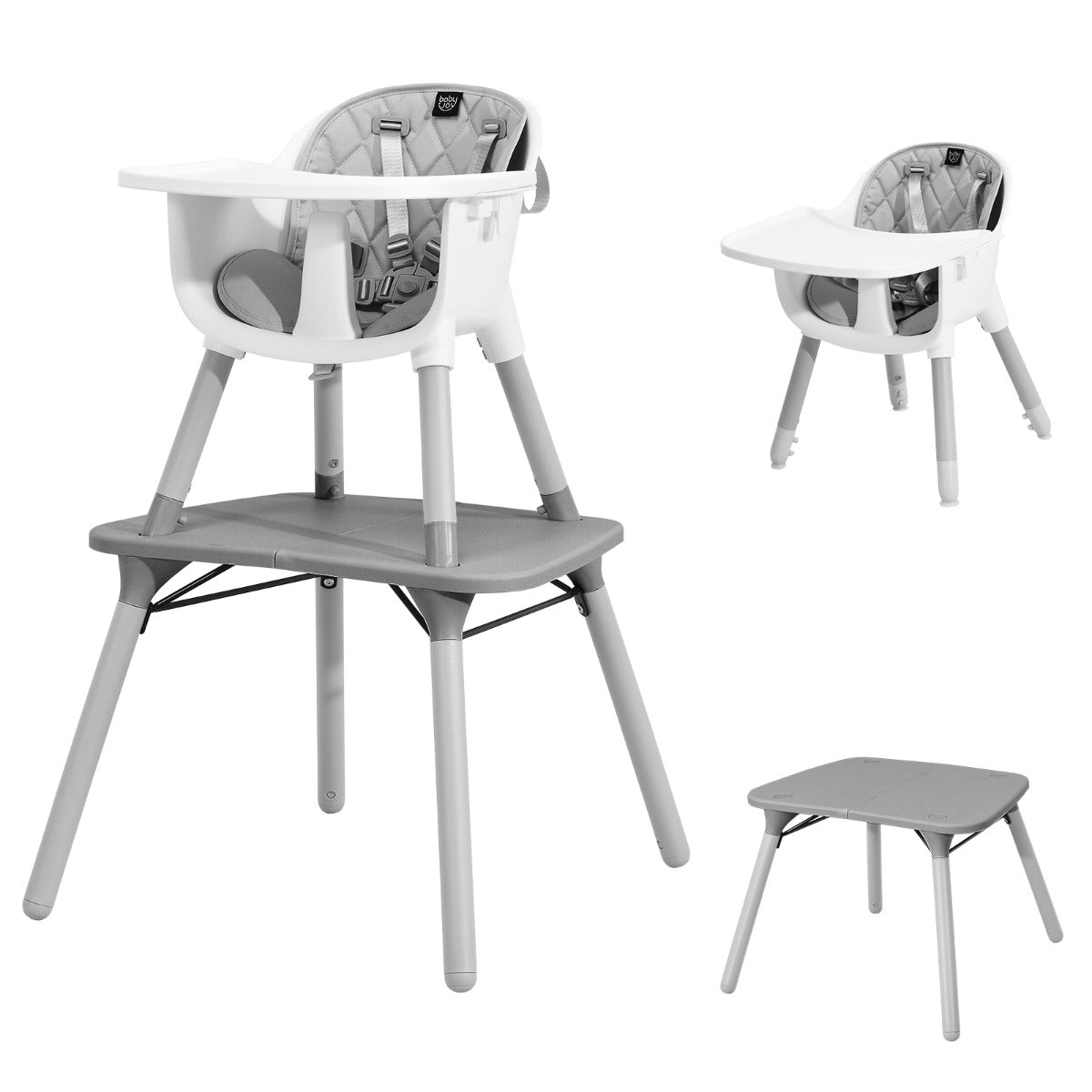 NNECW 5-in-1 Multifunctional Convertible Baby Highchair with Harness & Removable Tray-Grey