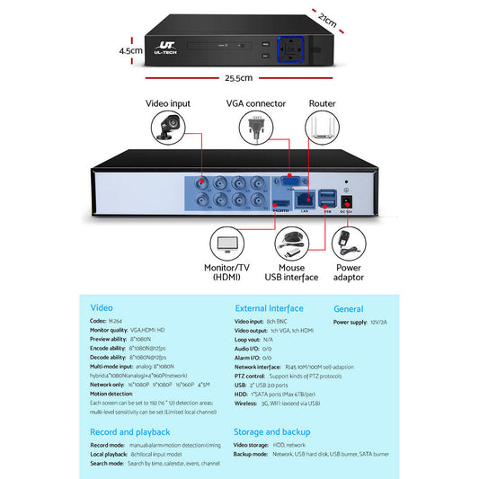 NNEDSZ -CCTV Camera Home Security System 8CH DVR 1080P Cameras Outdoor Day Night